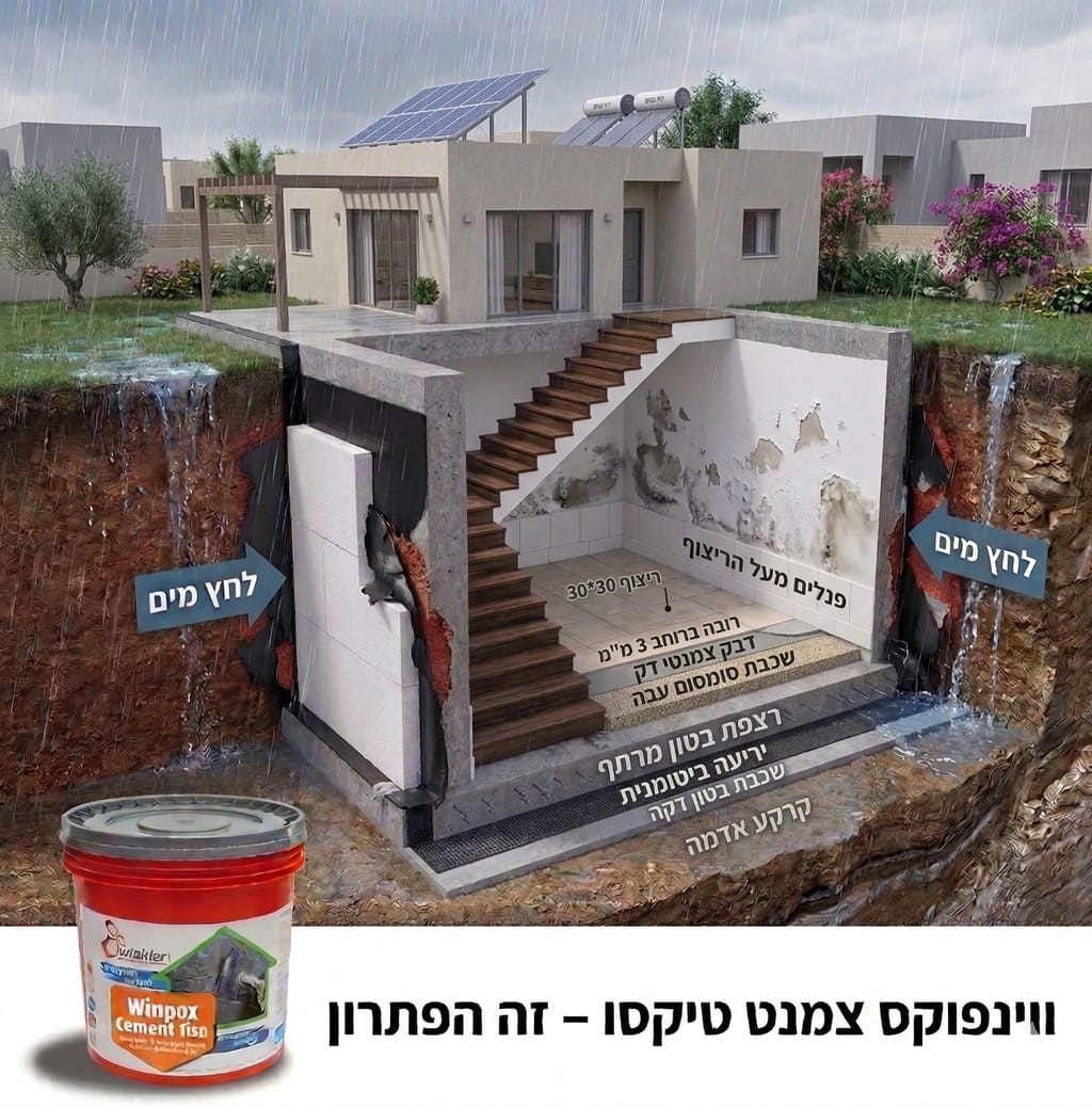 איטום בלחץ מים שלילי באמצעות WINPOX CEMENT TIXO של ווינקלר